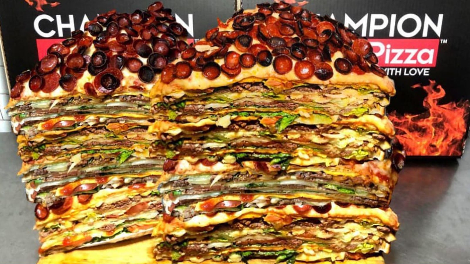 This 40-Pound Pizza Burger Is in a League of Its Own: 'A Heart Attack I'm Willing to Risk'
