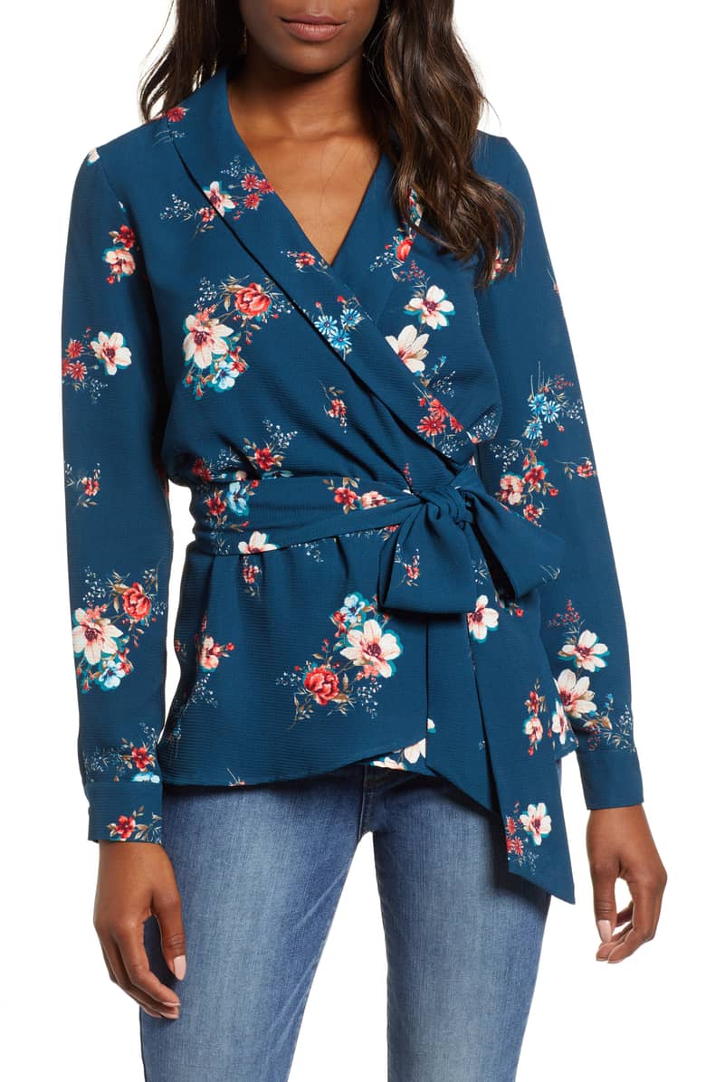gibson floral wrap blouse