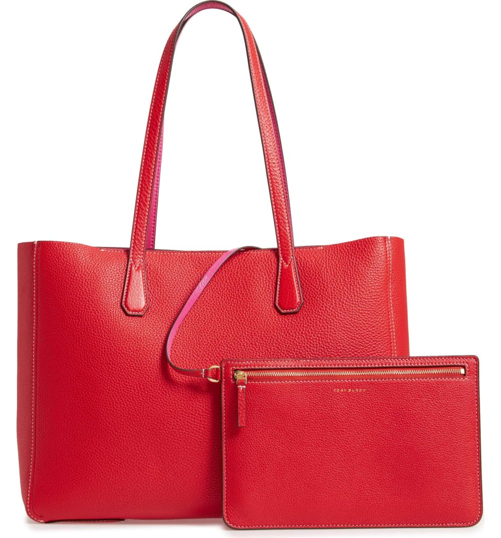 red pebble leather tote tory burch