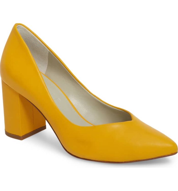 1 state saffy block heel pump yellow