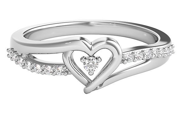 Diamond Heart Promise Ring in 10k White Gold