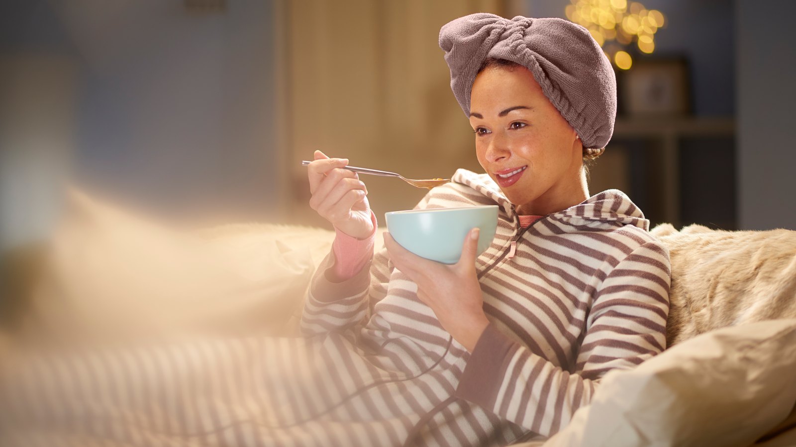 woman relaxing with soup