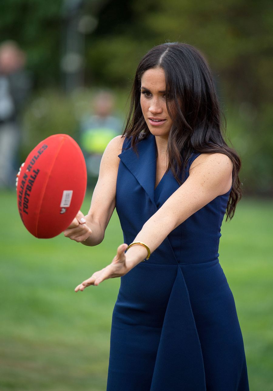 Pregnant Meghan Markle Plays Football
