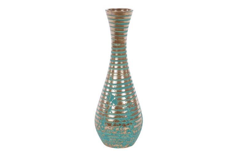 teal and bronze vase