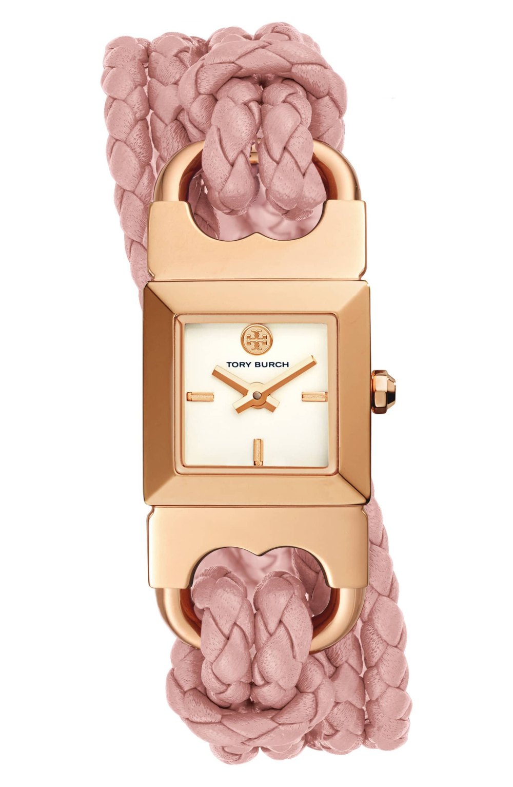 Tory Burch Gemini Link Square Leather Strap Watch