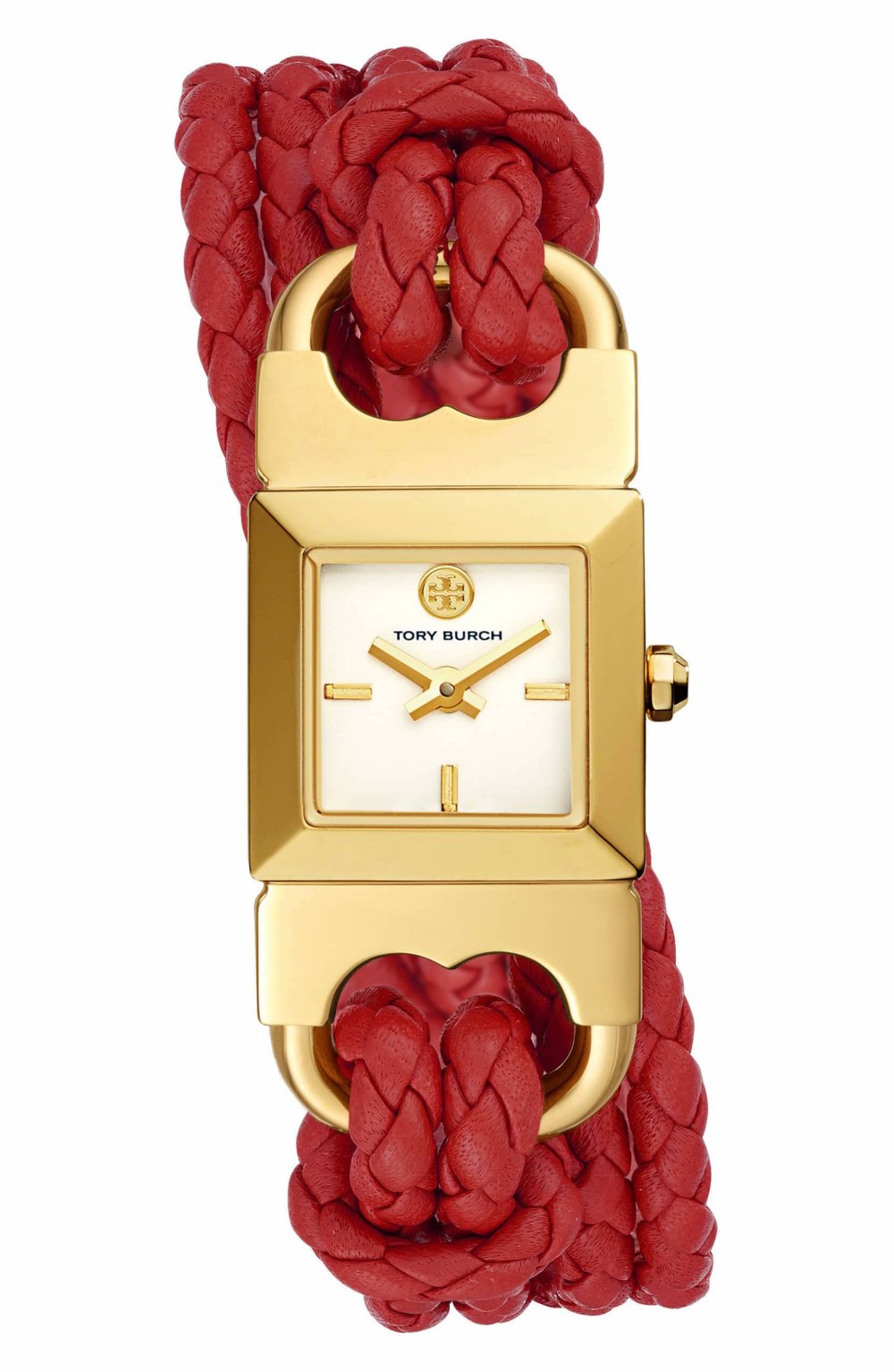 Tory Burch Gemini Link Square Leather Strap Watch