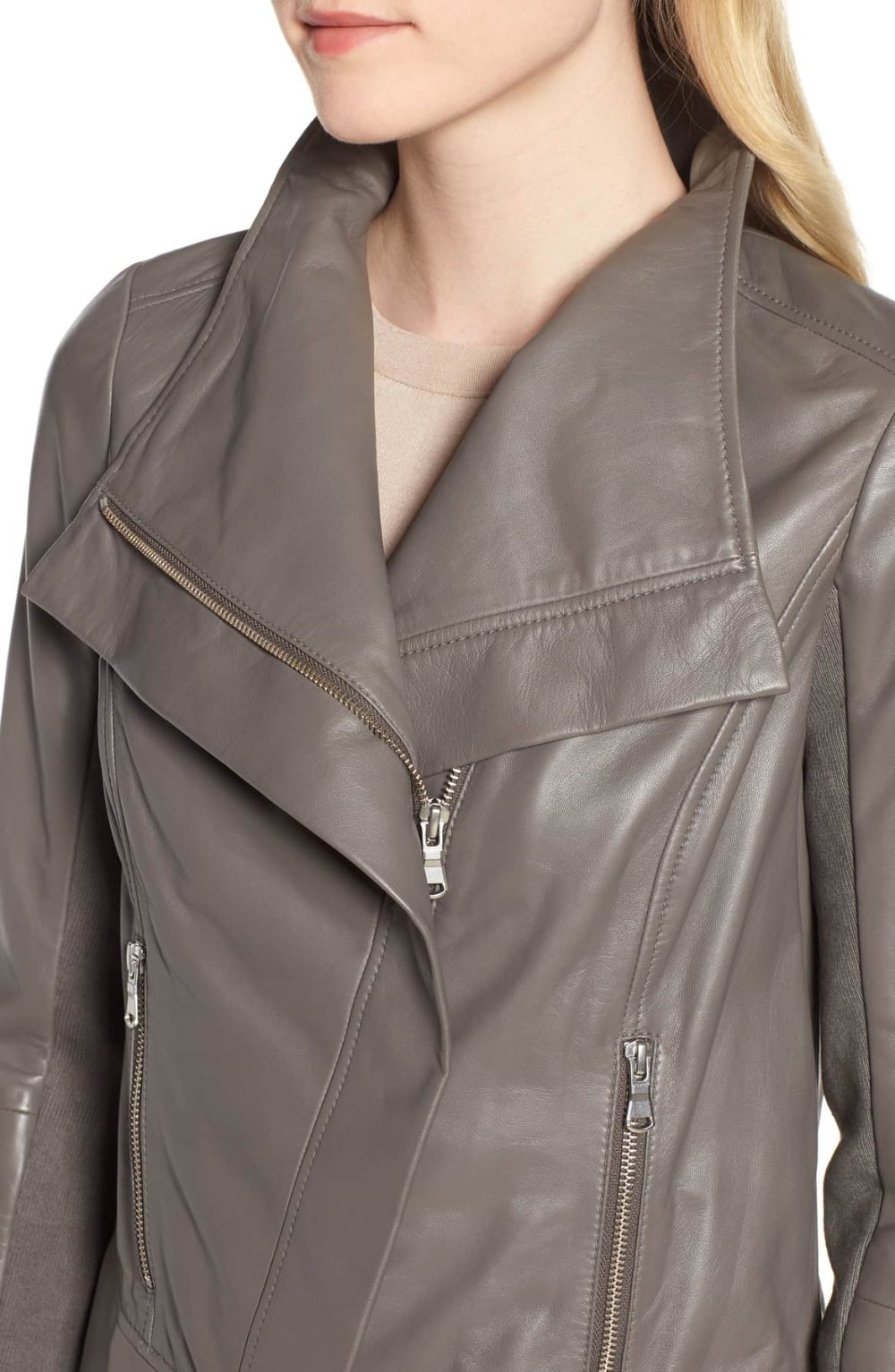 drape front leather jacket trouve