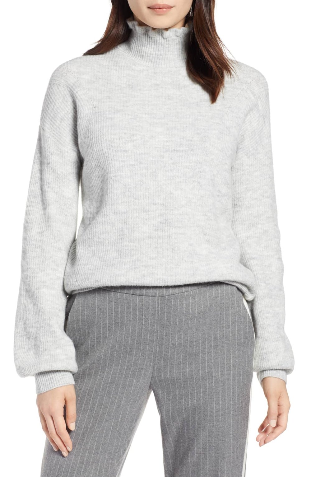gray ruffle turtleneck