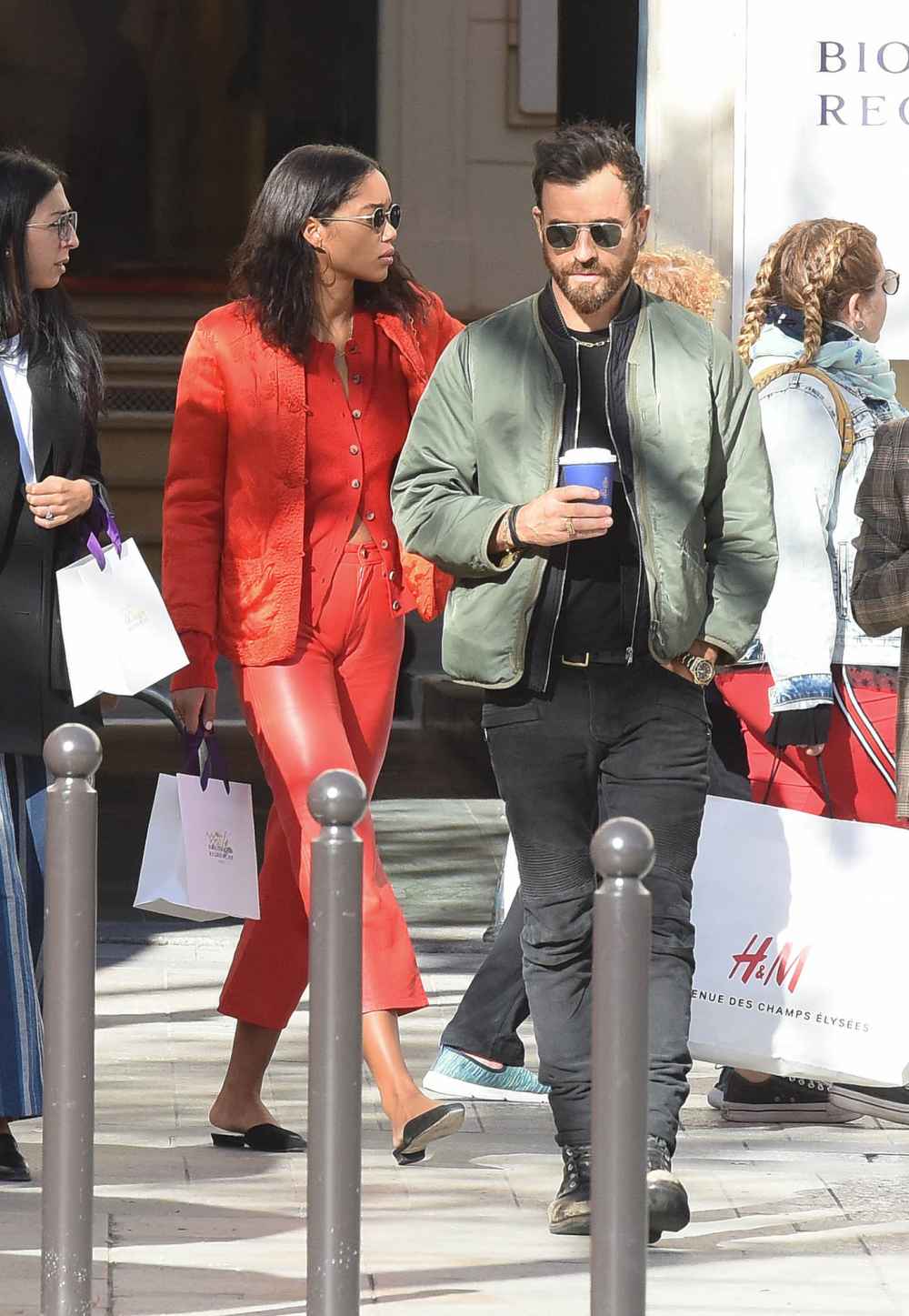 justin theroux spotted out with laura harrier following split from jennifer aniston