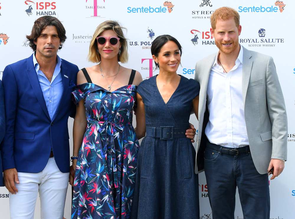 Nacho Figuares, wife Delfina Figueras, Meghan Duchess of Sussex and Prince Harry, arrive for the Sentebale Polo 2018 on July 26, 2018.