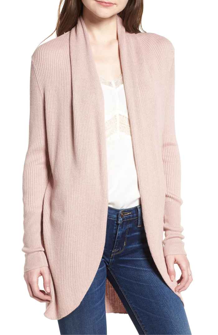 pink leith ribbed shawl cocoon sweater nordstrom