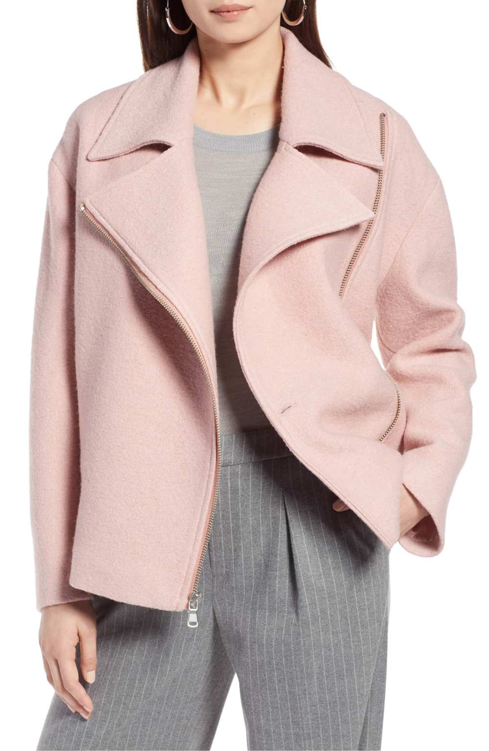 pink wool moto jacket