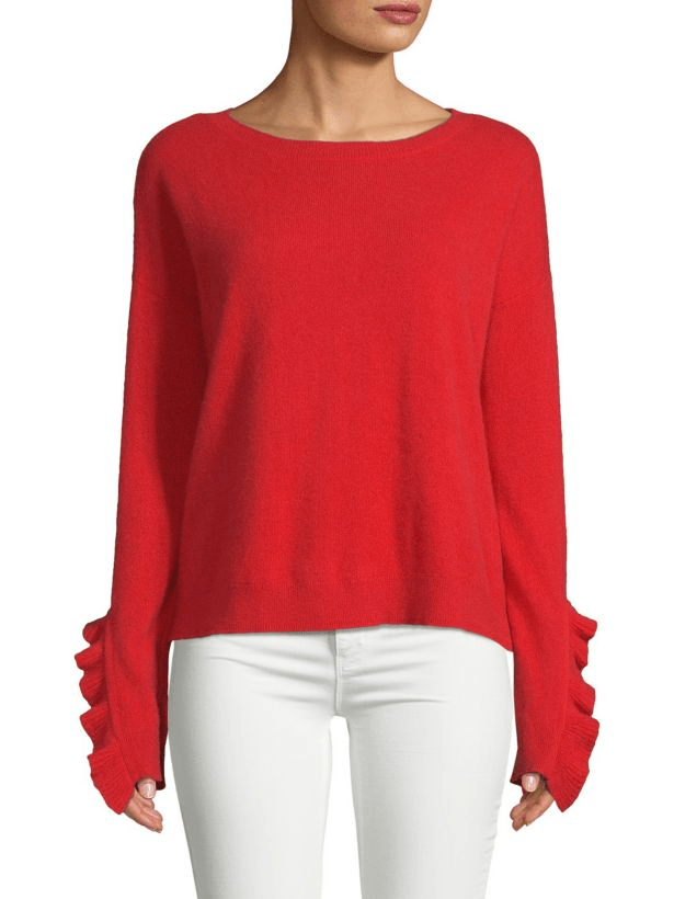 red cashmere ruffle sweater