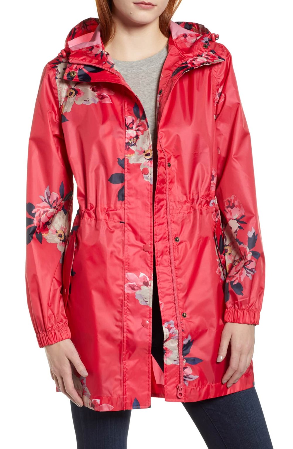 red floral jacket raincoat