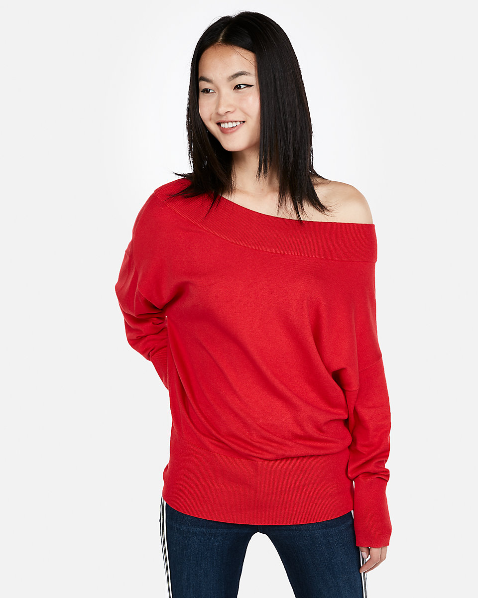 red off shoulder sweater
