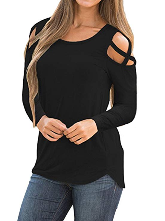 strappy cold shoulder long sleeve top