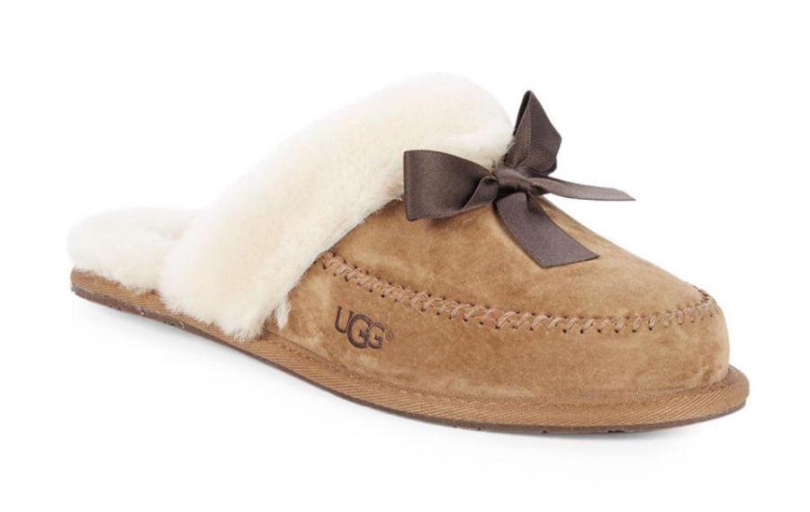 Shop Comfy Ugg Shearling Trim Bow Slippers on Sale