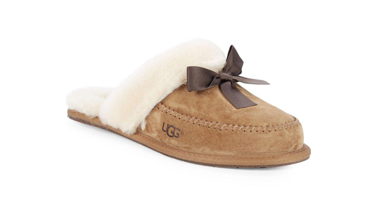 Ugg Shearling Trim Bow Slippers 