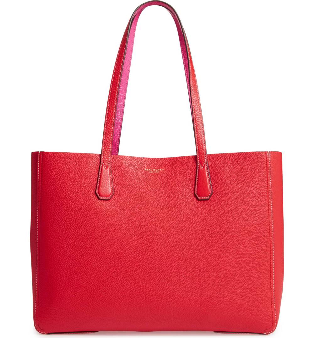 red leather tote