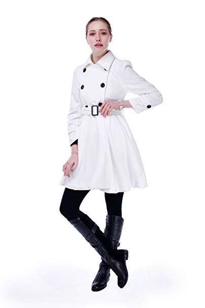 ForeMode Women Swing Double Breasted Wool Pea Coat with Belt Buckle 1