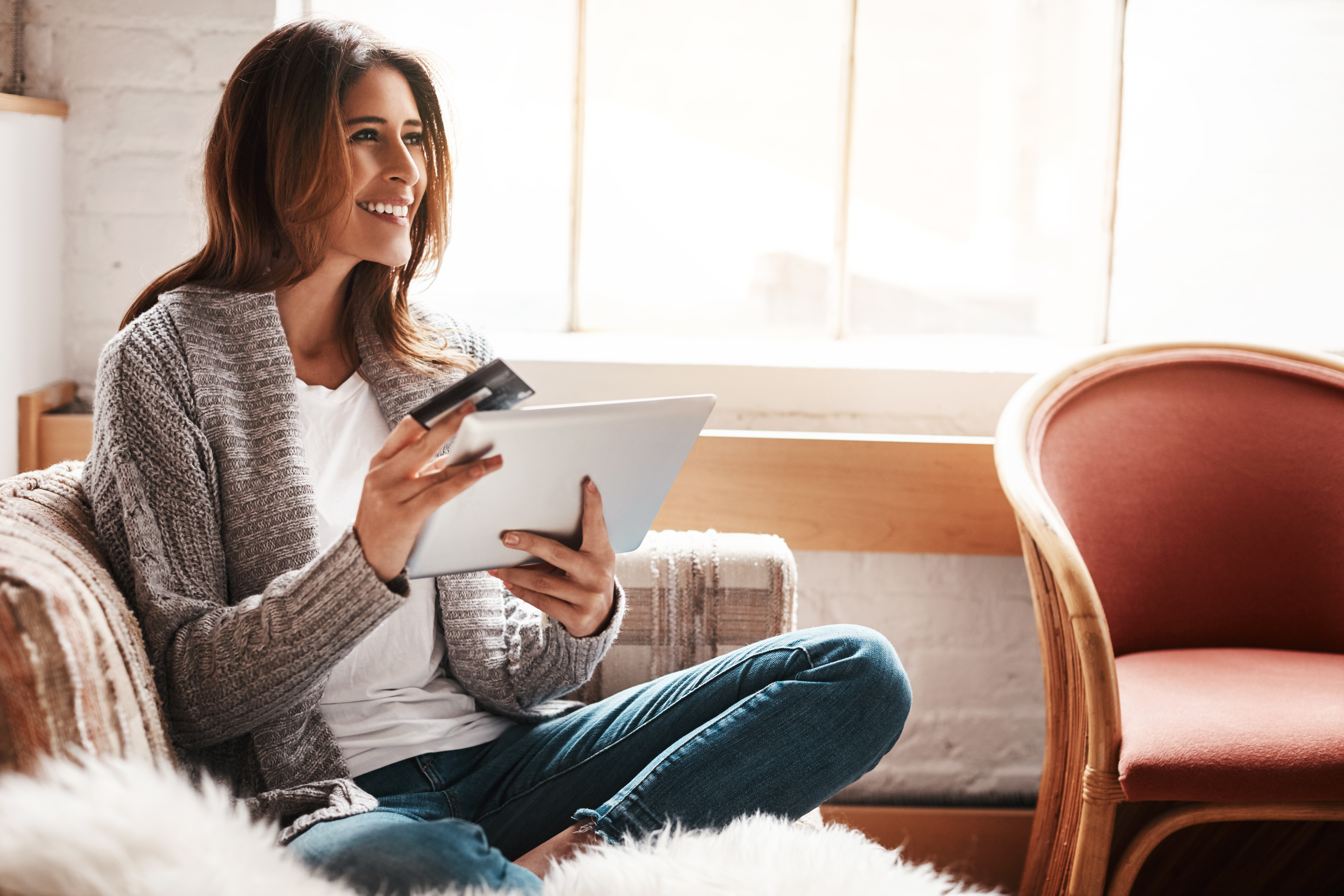 woman at home online shopping