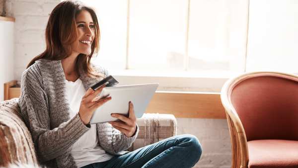 woman at home online shopping