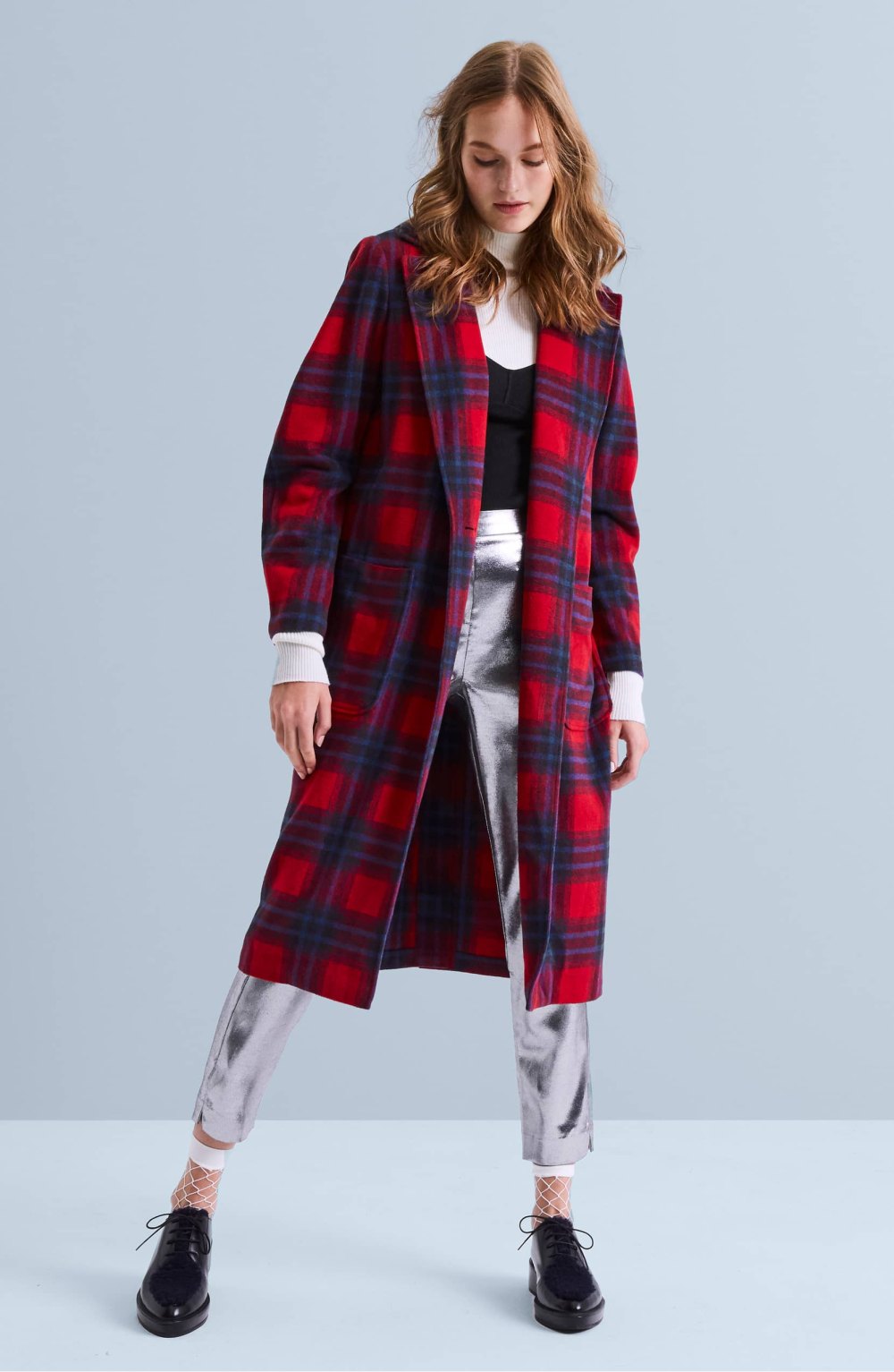 Leith Single Button Plaid Coat