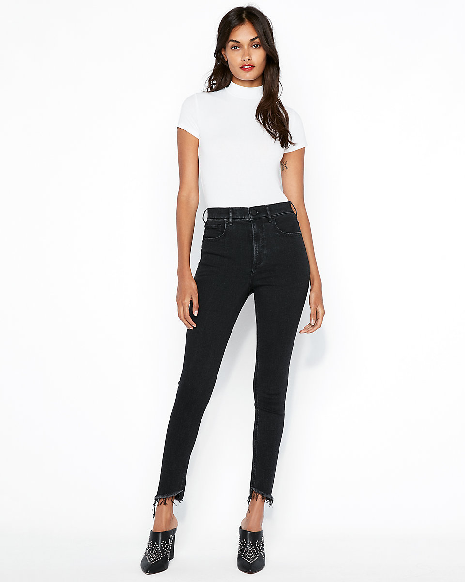 Super High Waisted Washed Black Denim Perfect Ankle Leggings