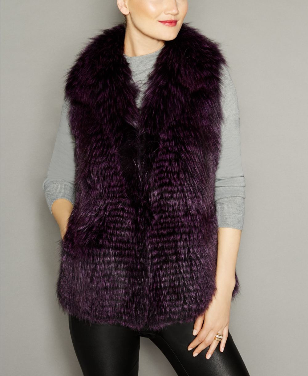 The Fur Vault Fox Fur Vest purple and blue