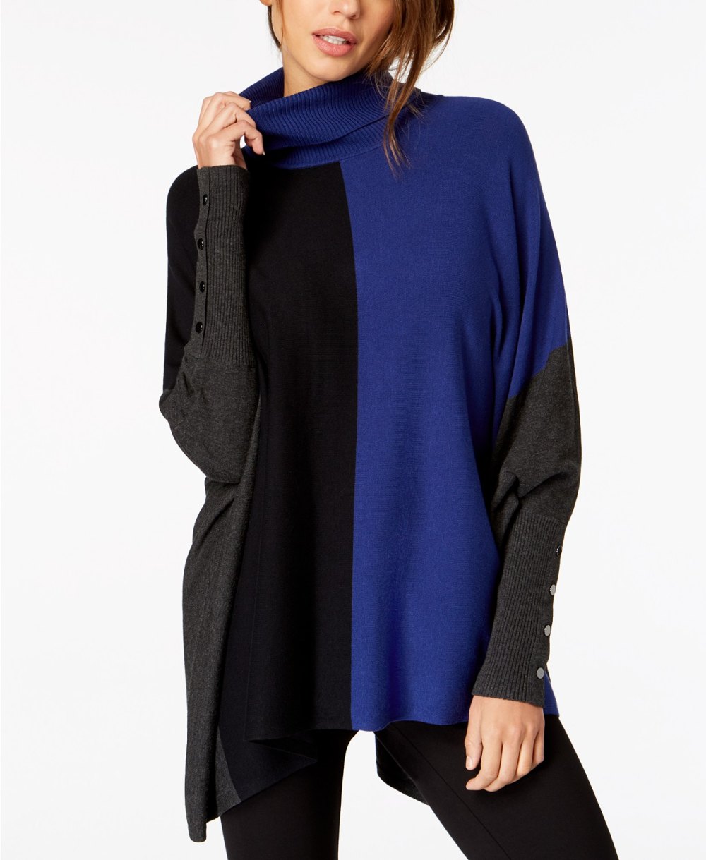 black gray and blue poncho sweater