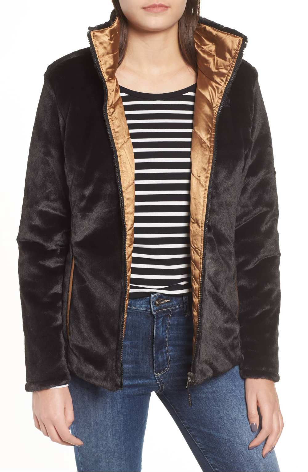 copper and black fleece jacket northface