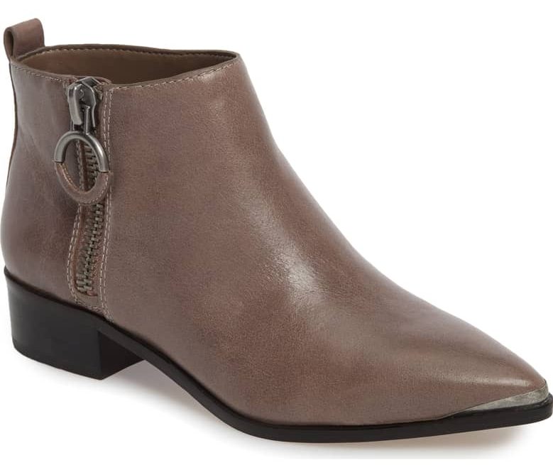 gray pewter ankle boot gold hardware