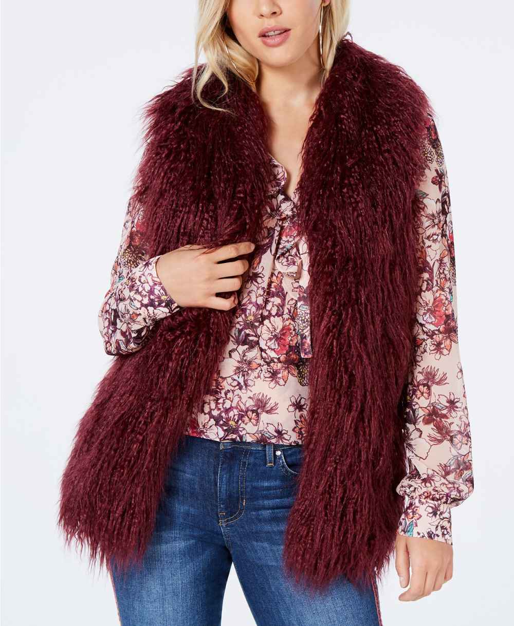 guess jacquee sleeveless faux fur vest