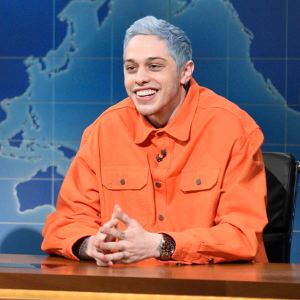 Colin Jost and Michael Che with Pete Davidson during "Weekend Update."