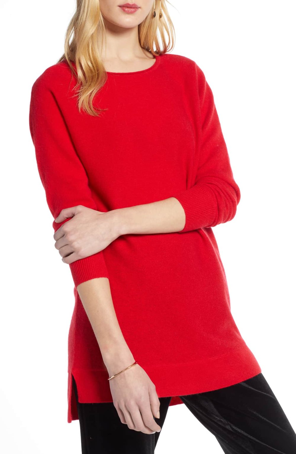 red cashmere wool tunic sweater