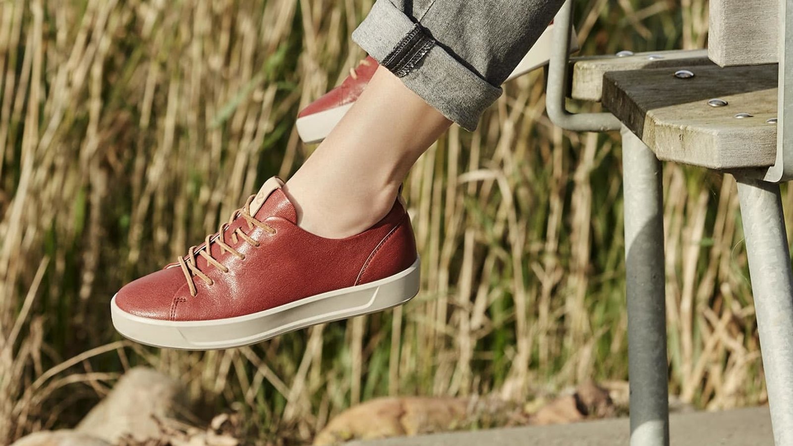 red leather sneakers