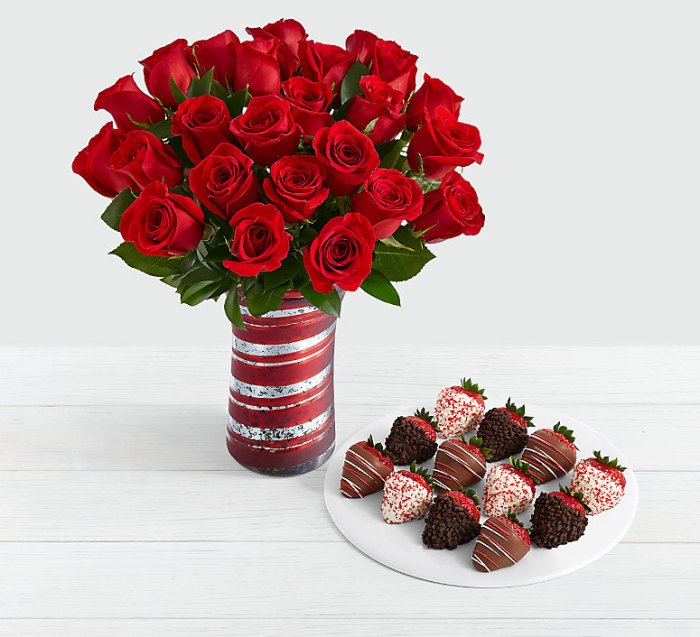 24 Long Stem Red Roses with 12 Christmas Strawberries