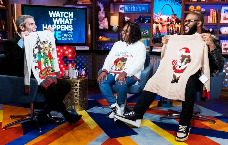 Stars Are Just Like Us Holiday Edition Andy Cohen Whoopi Goldberg Tyler Perry Ugly Christmas Sweaters