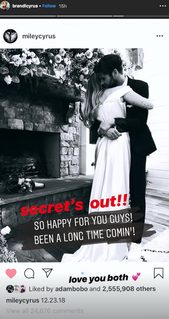 Brandi Cyrus Gushes Miley Cyrus Liam Hemsworth Secret Wedding