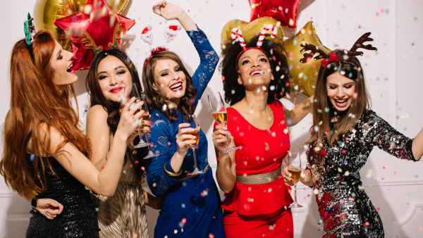 women at a holiday party