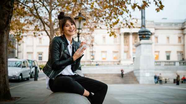 woman wearing leather jacket