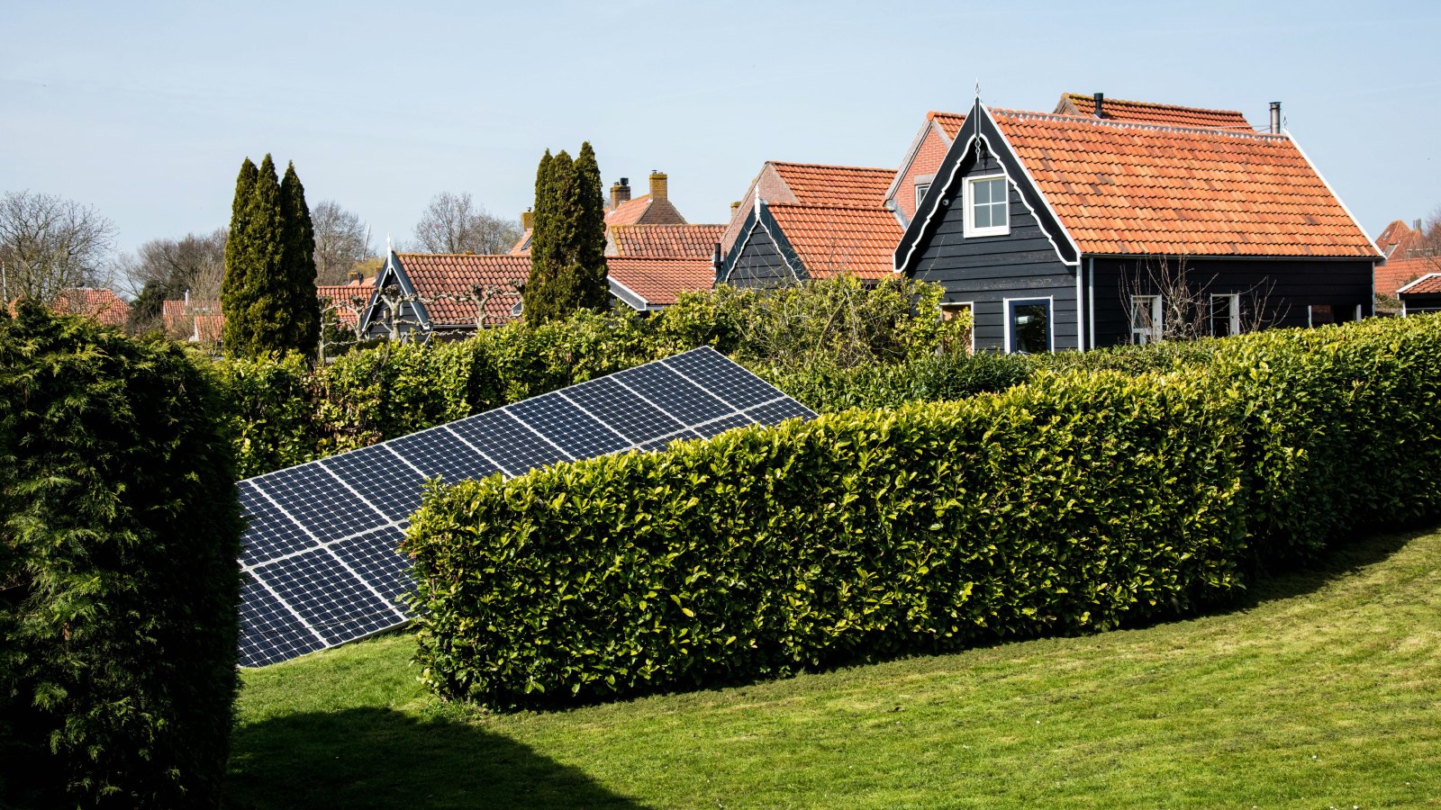 Solar panels in a neighborhood in Veere, Netherlands