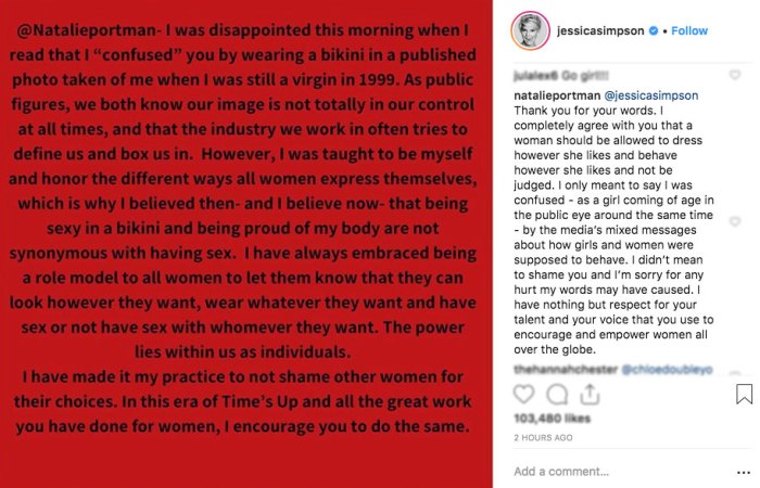 Natalie Portman Apologies to Jessica Simpson for Bikini Comments