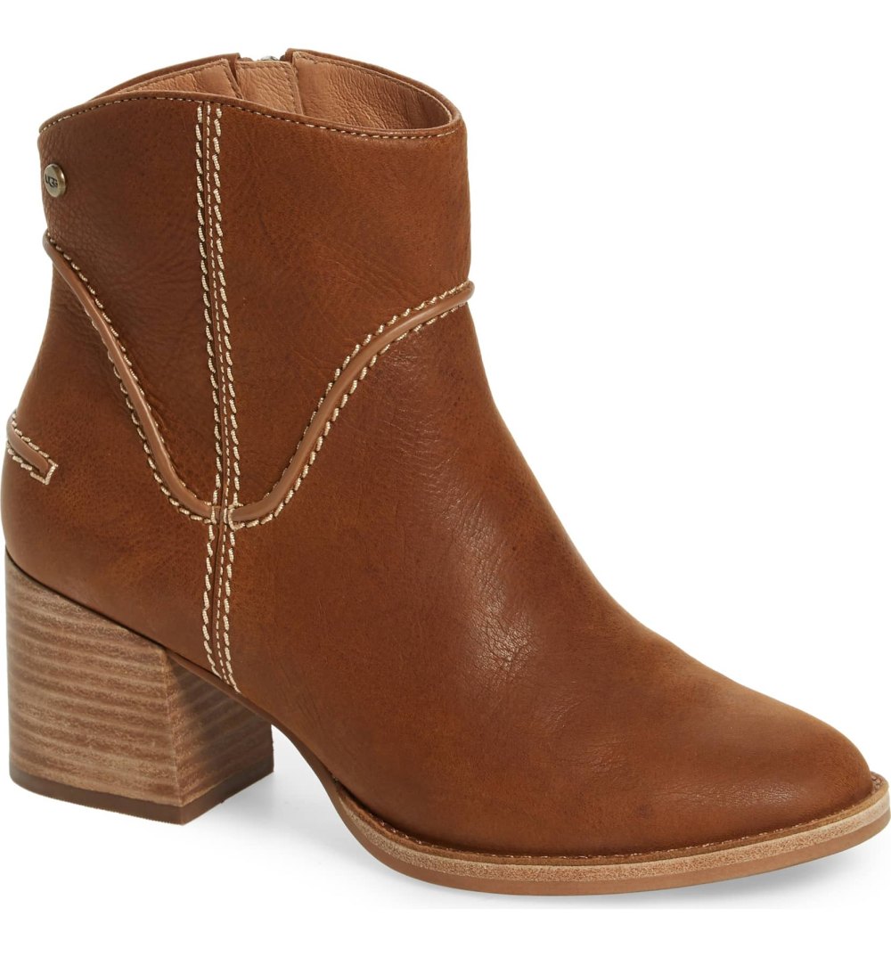 brown Ugg annie bootie with a low chunky heel