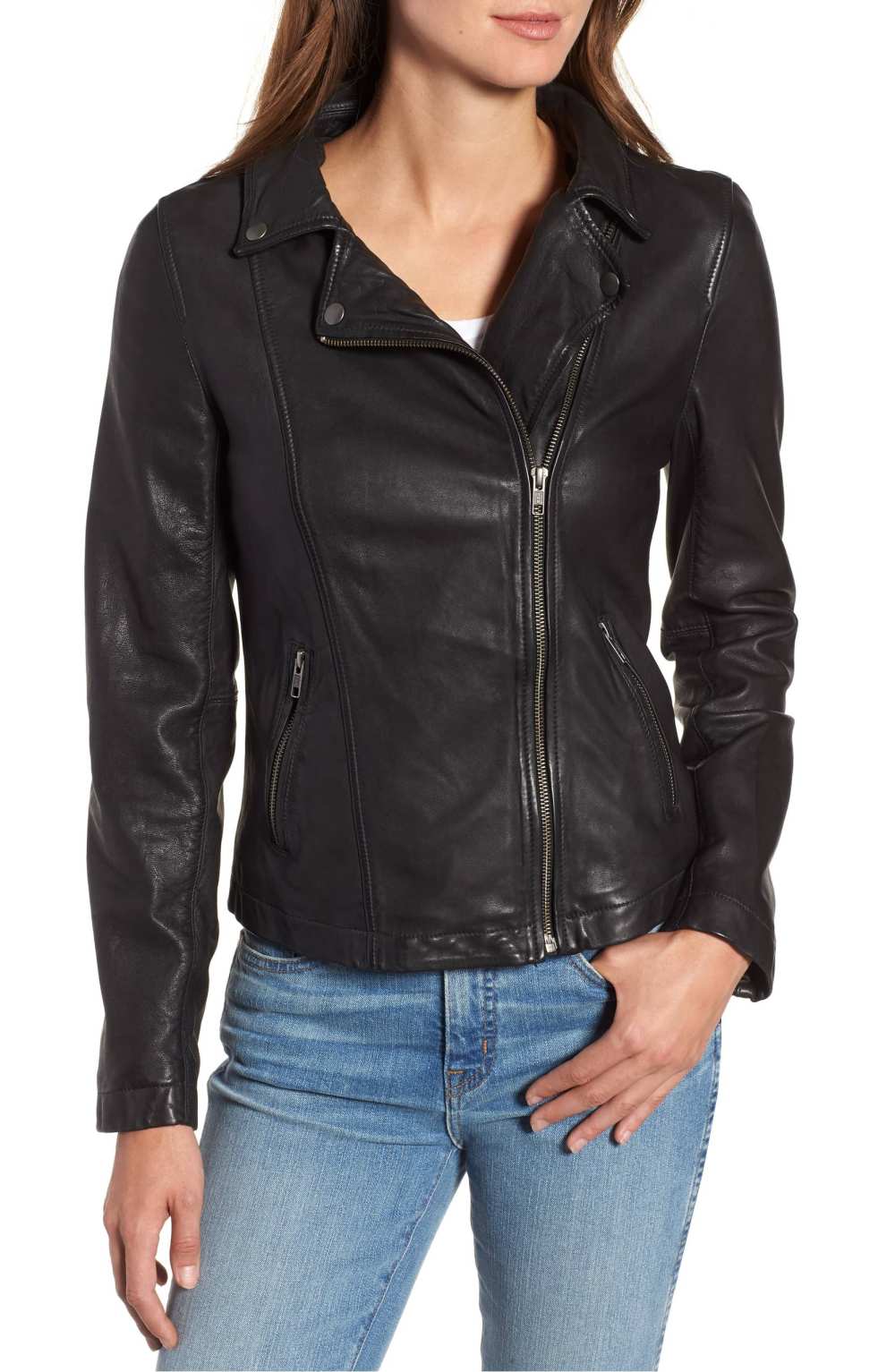 caslon leather jacket with hood inset removed