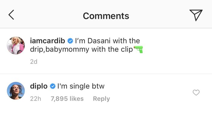 Diplo Leaves a Flirty Comment on Cardi B’s Instagram After Her Split