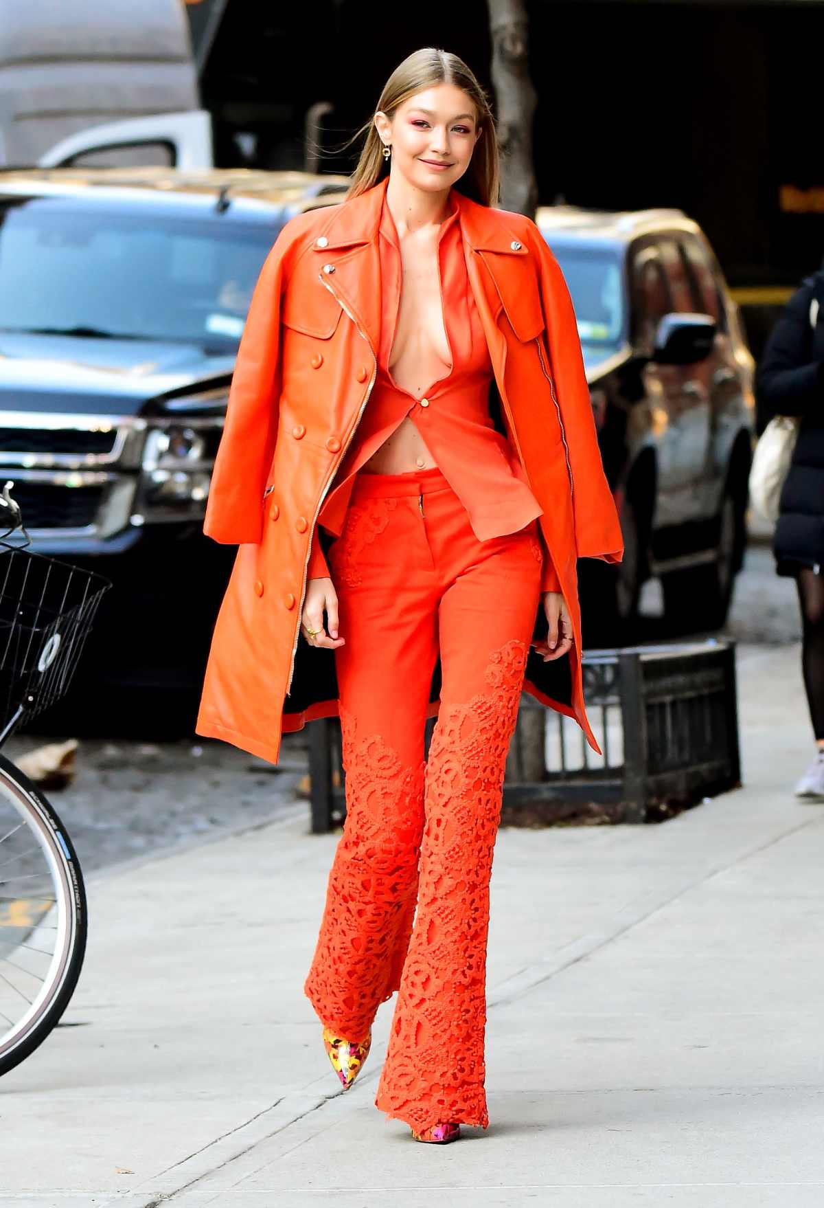Orange Jumpsuit With a Window Pane Check Jacket