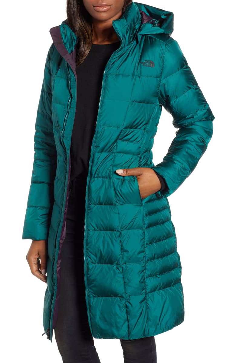 green hooded puffer coat