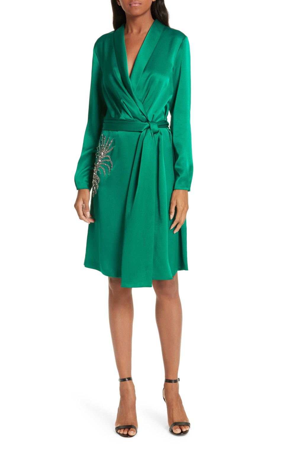 green satin wrap dress