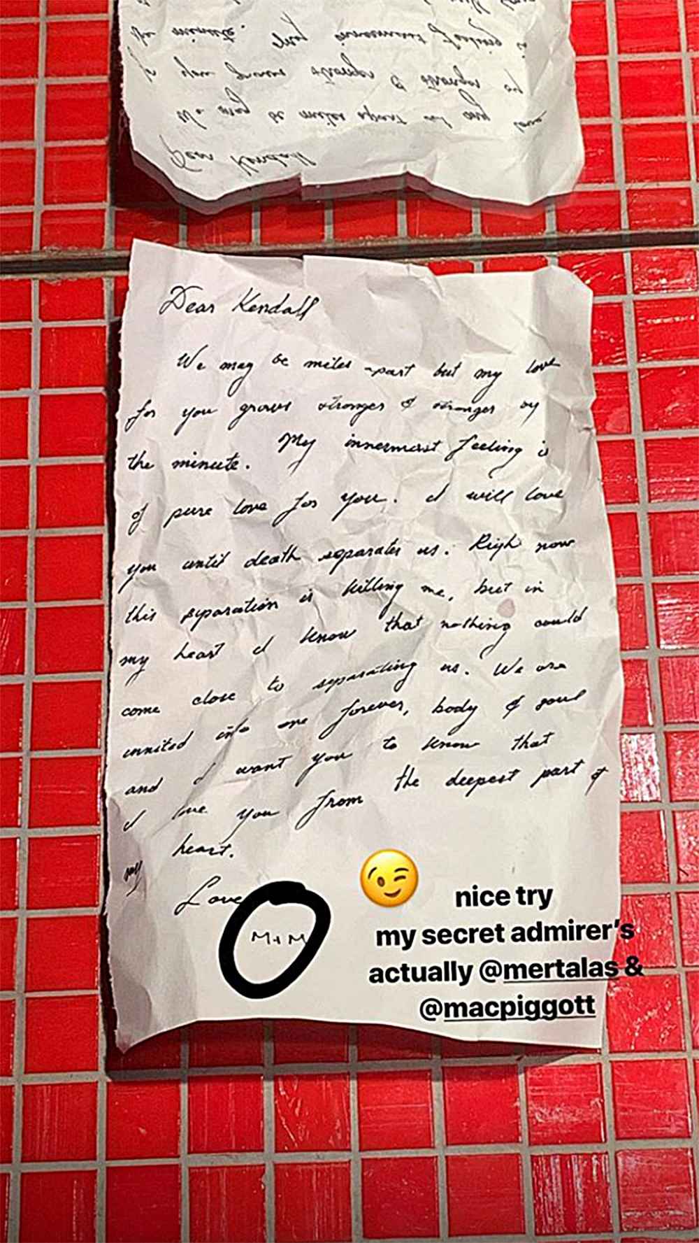 kendall jenner reveals mystery author of love note